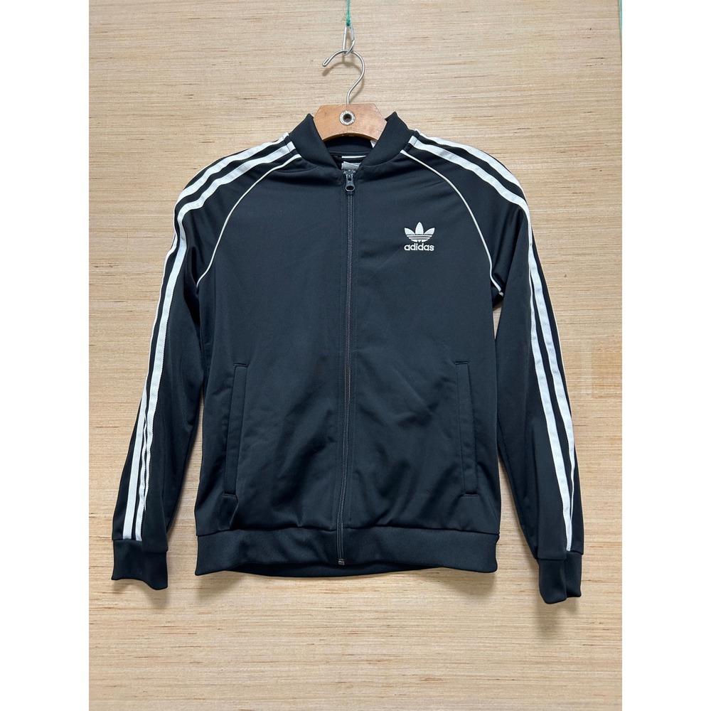 Adidas Originals SST Track Jacket Black White Primegreen Youth Medium 11-12Y
